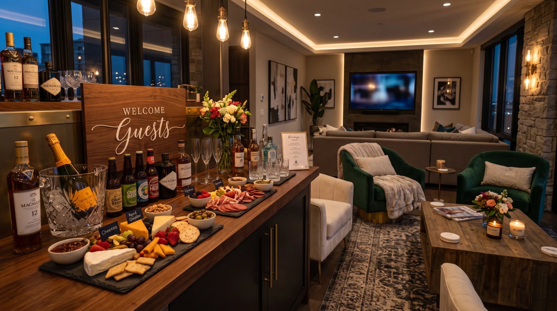 A personalized welcome setup inside a private lounge